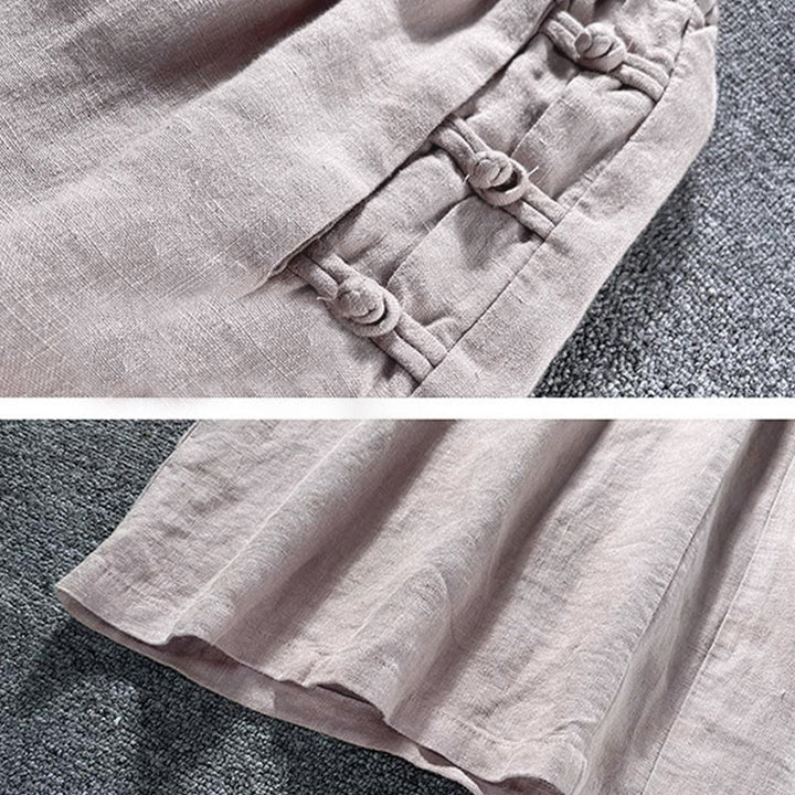 Buddha Stones Freizeithose mit Froschknopfverschluss, hohem Bund, weitem Bein und Taschen - image 7