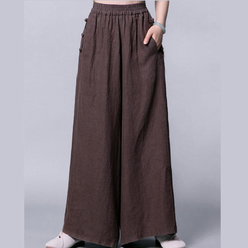 Buddha Stones Freizeithose mit Froschknopfverschluss, hohem Bund, weitem Bein und Taschen - image 10