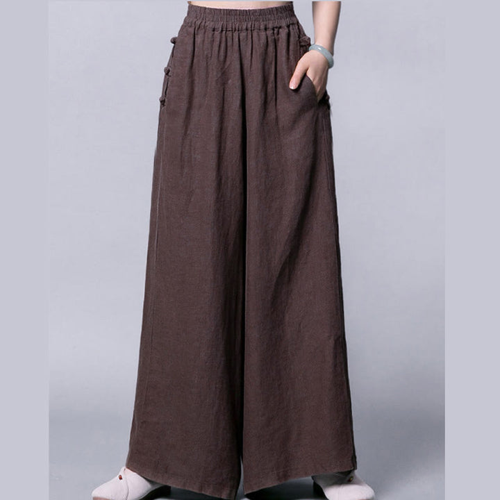 Buddha Stones Freizeithose mit Froschknopfverschluss, hohem Bund, weitem Bein und Taschen - image 10