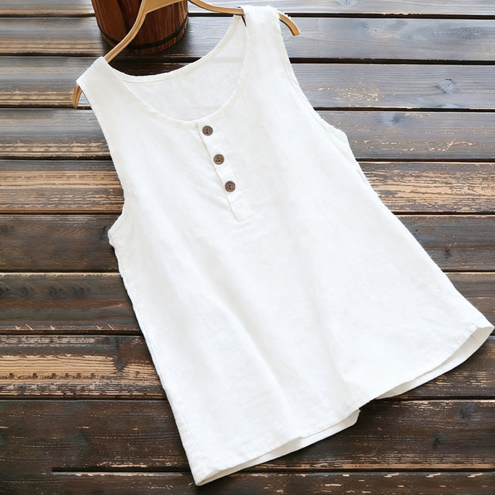 Buddha Stones Sommer Reine Farbe Rundhalsausschnitt Knopf Damen Weste Weste - Weiß - US18, UK/AU22, EU50 (5XL) - image 1