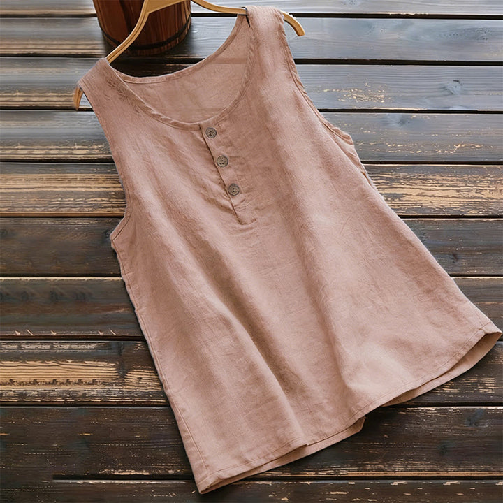 Buddha Stones Sommer Reine Farbe Rundhalsausschnitt Knopf Damen Weste Weste - Hellkoralle - US18, UK/AU22, EU50 (5XL) - image 4