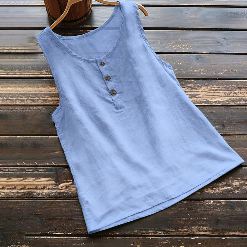 Buddha Stones Sommer Reine Farbe Rundhalsausschnitt Knopf Damen Weste Weste - Königsblau - US18, UK/AU22, EU50 (5XL) - image 3