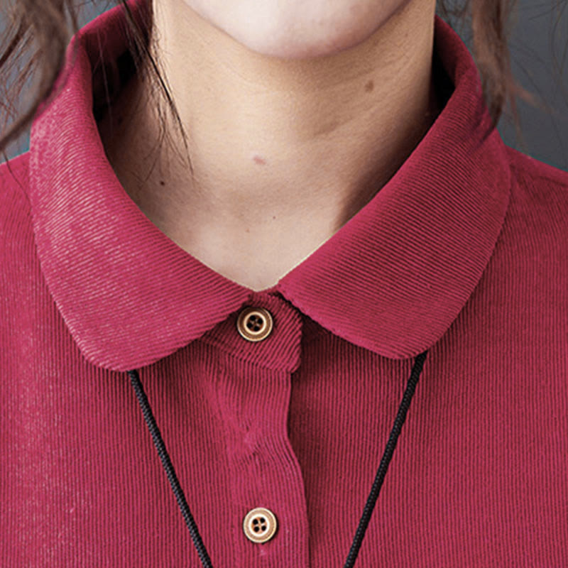 Buddha Stones – Langärmliges Midikleid aus Baumwollcord mit Herbstknöpfen und Taschen - image 17