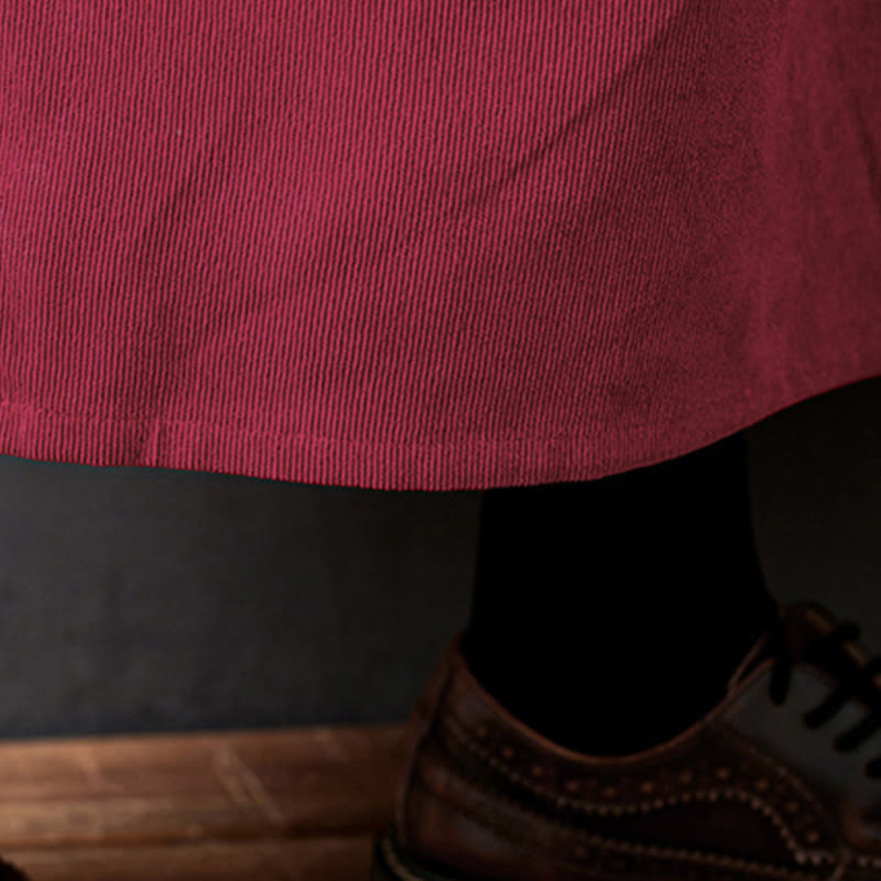 Langärmeliges Cord-Midikleid mit Taschen und Buddha Stones -Herbstknopf-Design - image 20