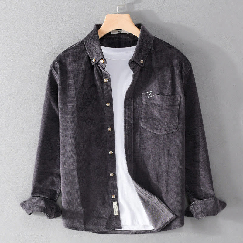 Buddha Stones Freizeit-Cordjacke für Herren, einfarbig, langärmelig, aus dicker Baumwolle, mit Taschen - DimGray - US/ UK/AU44, EU54 (4XL) - image 0