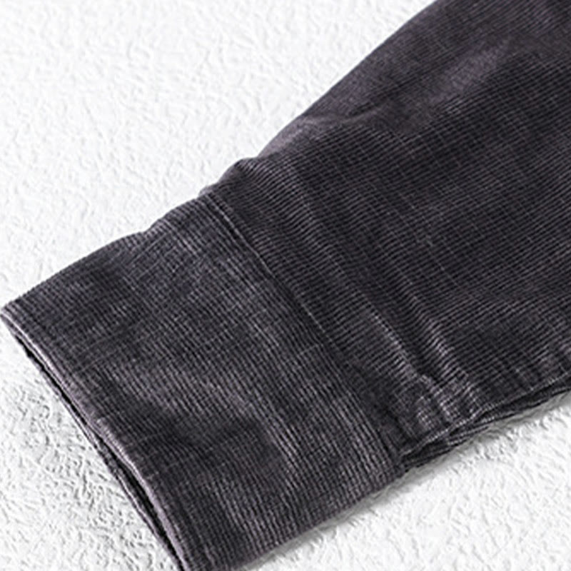 Buddha Stones Freizeit-Cordjacke für Herren, einfarbig, langärmelig, aus dicker Baumwolle, mit Taschen - image 3