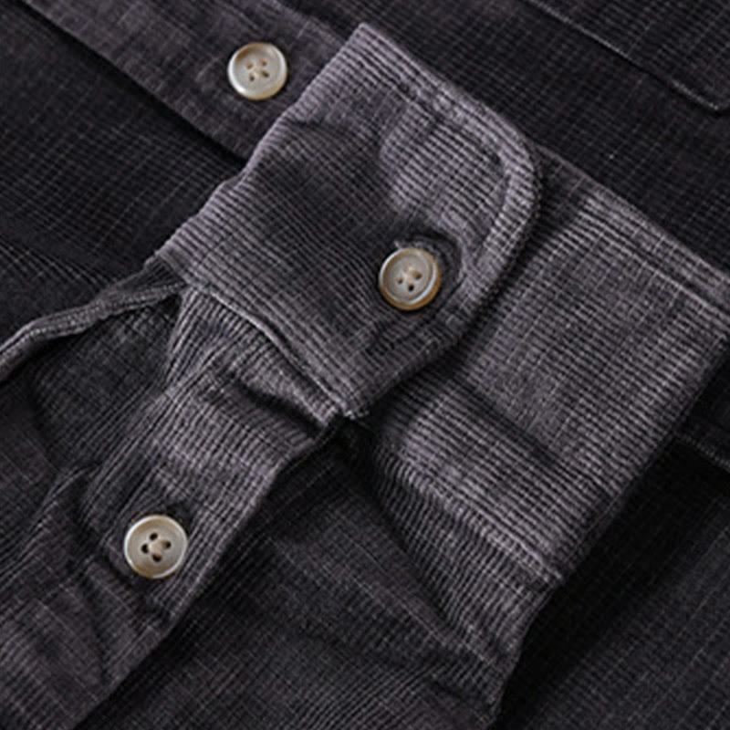 Buddha Stones Freizeit-Cordjacke für Herren, einfarbig, langärmelig, aus dicker Baumwolle, mit Taschen - image 4