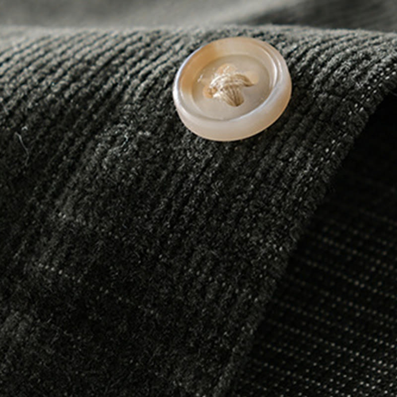 Buddha Stones Freizeit-Cordjacke für Herren, einfarbig, langärmelig, aus dicker Baumwolle, mit Taschen - image 14