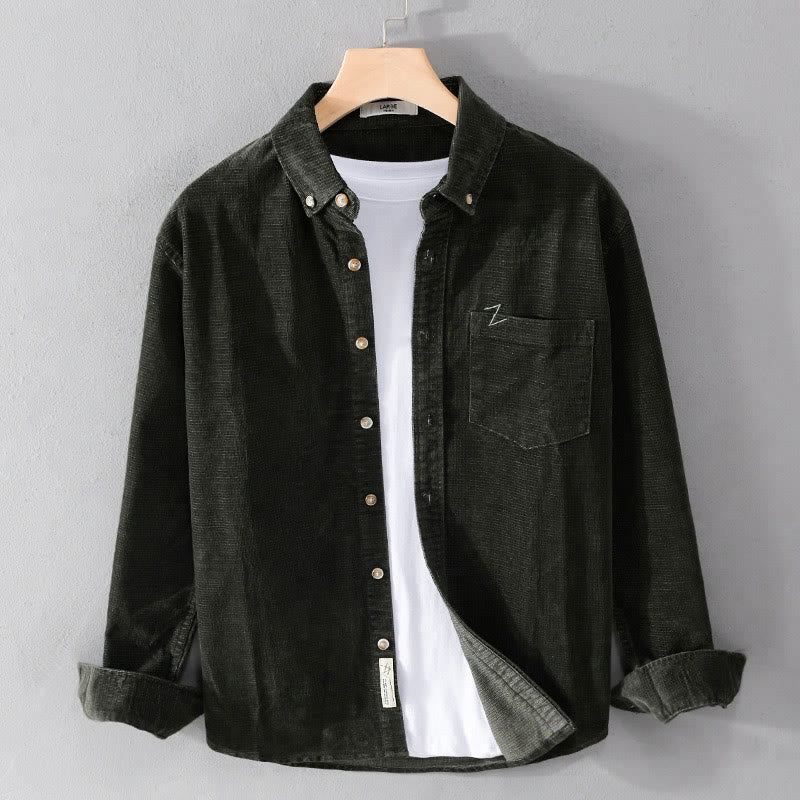 Buddha Stones Freizeit-Cordjacke für Herren, einfarbig, langärmelig, aus dicker Baumwolle, mit Taschen - Dunkelgrau - US/ UK/AU44, EU54 (4XL) - image 13