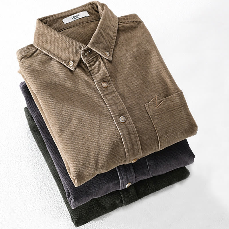 Buddha Stones Freizeit-Cordjacke für Herren, einfarbig, langärmelig, aus dicker Baumwolle, mit Taschen - image 19