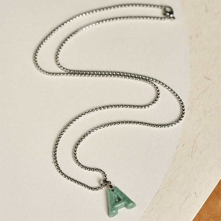 Buddha Stones, natürlicher AZ-Buchstabe Jade, Titanstahl, breite Kette, Wohlstands-Halskette mit Anhänger - image 4
