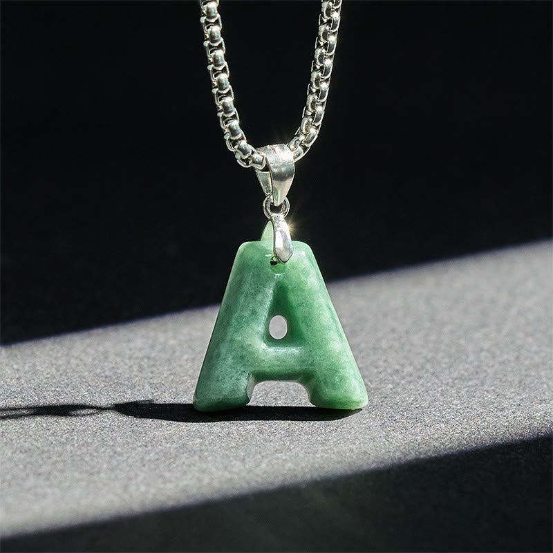 Buddha Stones, natürlicher AZ-Buchstabe Jade, Titanstahl, breite Kette, Wohlstands-Halskette mit Anhänger - image 2