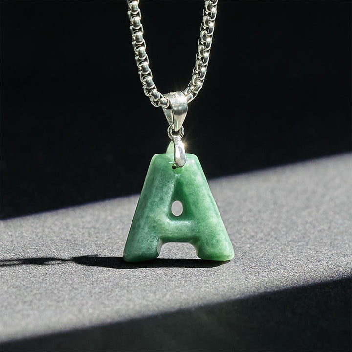 Buddha Stones, natürlicher AZ-Buchstabe Jade, Titanstahl, breite Kette, Wohlstands-Halskette mit Anhänger - image 2