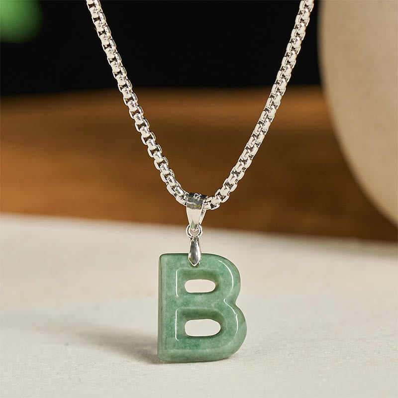 Buddha Stones, natürlicher AZ-Buchstabe Jade, Titanstahl, breite Kette, Wohlstands-Halskette mit Anhänger - B - image 7