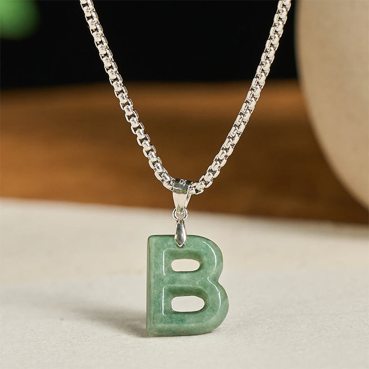 Buddha Stones, natürlicher AZ-Buchstabe Jade, Titanstahl, breite Kette, Wohlstands-Halskette mit Anhänger - B - image 7