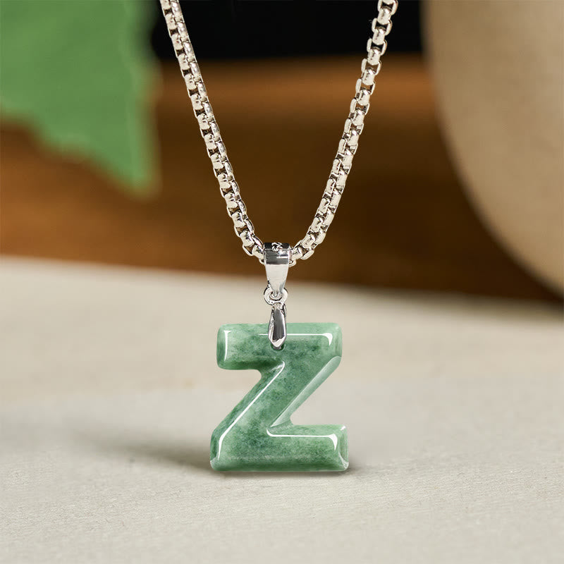 Buddha Stones, natürlicher AZ-Buchstabe Jade, Titanstahl, breite Kette, Wohlstands-Halskette mit Anhänger - Z - image 34