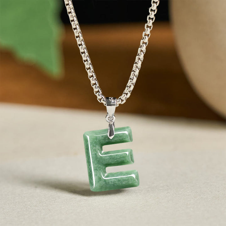 Buddha Stones, natürlicher AZ-Buchstabe Jade, Titanstahl, breite Kette, Wohlstands-Halskette mit Anhänger - E - image 13