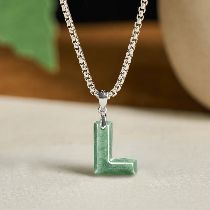 Buddha Stones, natürlicher AZ-Buchstabe Jade, Titanstahl, breite Kette, Wohlstands-Halskette mit Anhänger - L - image 20