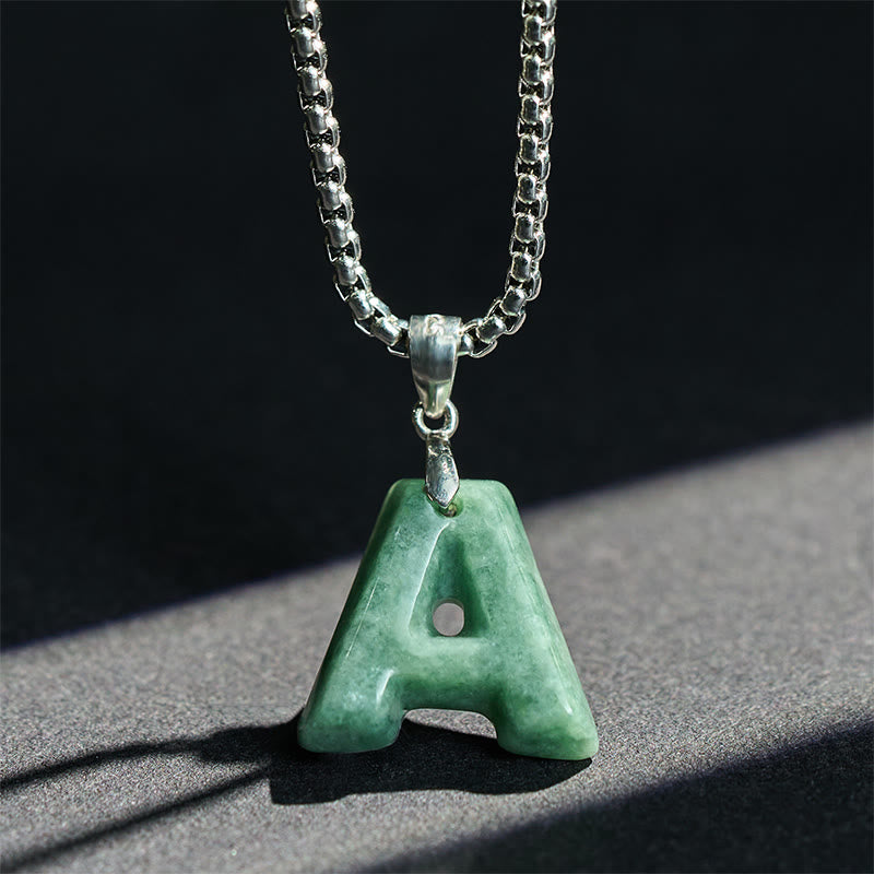 Buddha Stones, natürlicher AZ-Buchstabe Jade, Titanstahl, breite Kette, Wohlstands-Halskette mit Anhänger - image 3