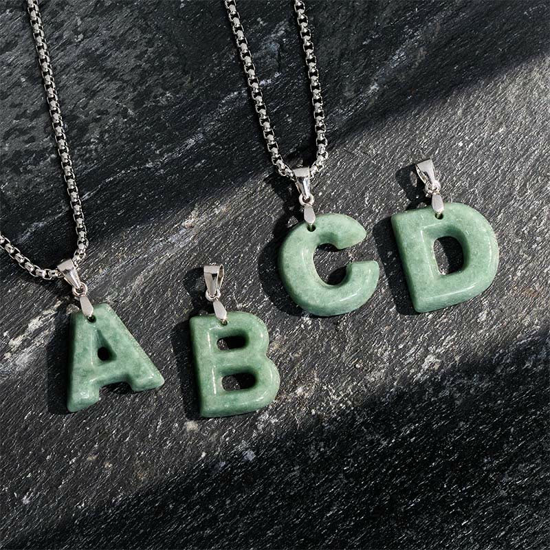Buddha Stones, natürlicher AZ-Buchstabe Jade, Titanstahl, breite Kette, Wohlstands-Halskette mit Anhänger - image 0