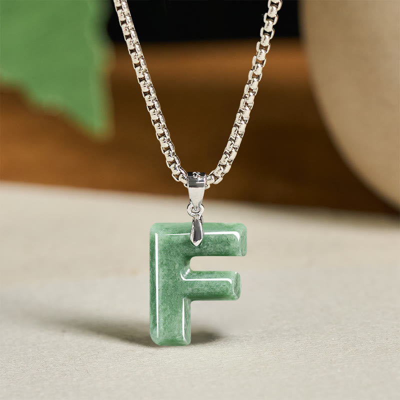 Buddha Stones, natürlicher AZ-Buchstabe Jade, Titanstahl, breite Kette, Wohlstands-Halskette mit Anhänger - F - image 14