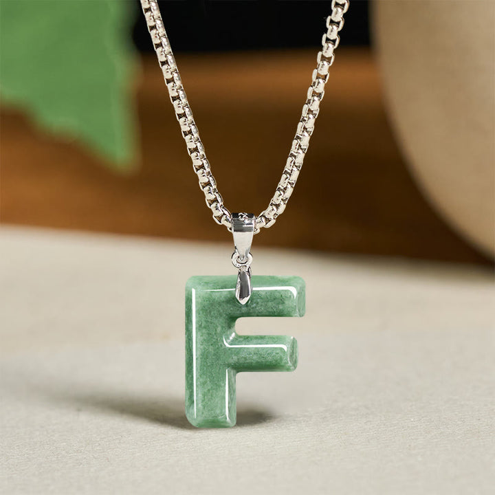Buddha Stones, natürlicher AZ-Buchstabe Jade, Titanstahl, breite Kette, Wohlstands-Halskette mit Anhänger - F - image 14