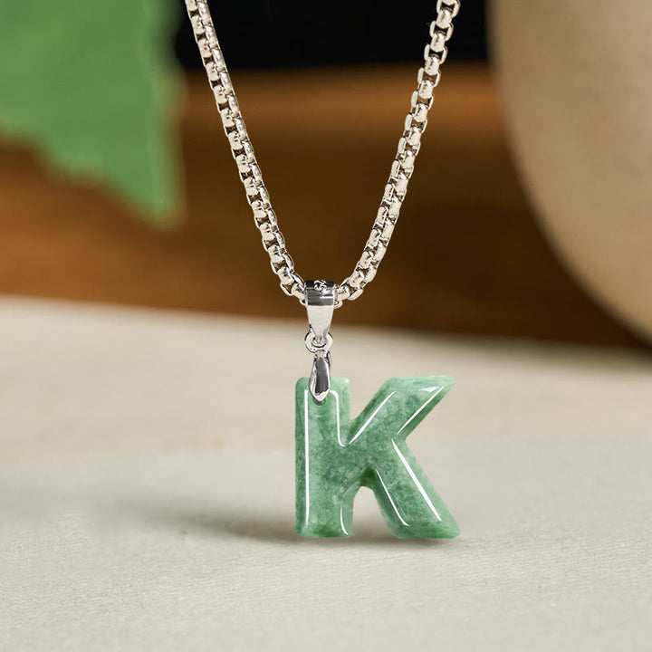 Buddha Stones, natürlicher AZ-Buchstabe Jade, Titanstahl, breite Kette, Wohlstands-Halskette mit Anhänger - K - image 19