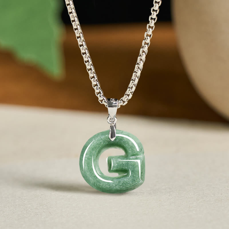 Buddha Stones, natürlicher AZ-Buchstabe Jade, Titanstahl, breite Kette, Wohlstands-Halskette mit Anhänger - G - image 15