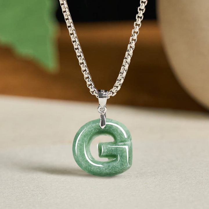 Buddha Stones, natürlicher AZ-Buchstabe Jade, Titanstahl, breite Kette, Wohlstands-Halskette mit Anhänger - G - image 15