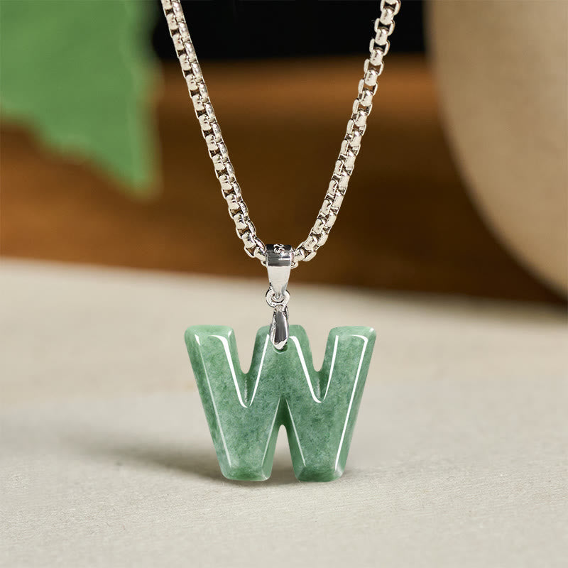 Buddha Stones, natürlicher AZ-Buchstabe Jade, Titanstahl, breite Kette, Wohlstands-Halskette mit Anhänger - W - image 31