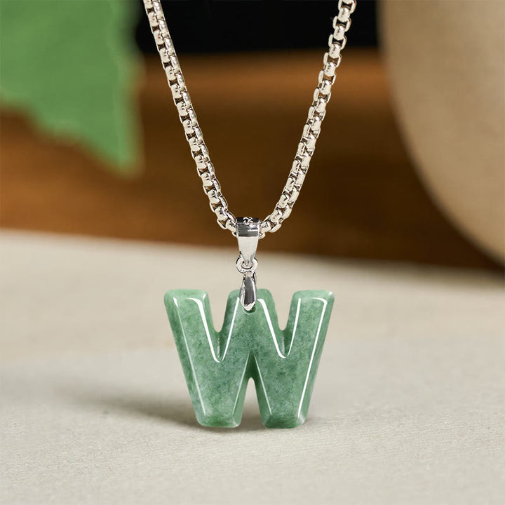 Buddha Stones, natürlicher AZ-Buchstabe Jade, Titanstahl, breite Kette, Wohlstands-Halskette mit Anhänger - W - image 31