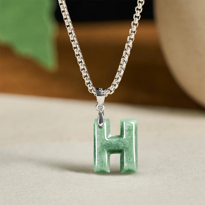 Buddha Stones, natürlicher AZ-Buchstabe Jade, Titanstahl, breite Kette, Wohlstands-Halskette mit Anhänger - H - image 16