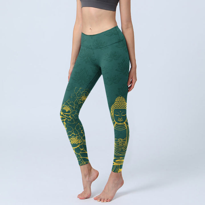 Leggings mit Buddha Stones -Lotus-Buddha-Motivmuster, bedruckt mit Print, Damen-Yogahosen - Dunkelgrün - US18, UK/AU22, EU50 (4XL) - image 0