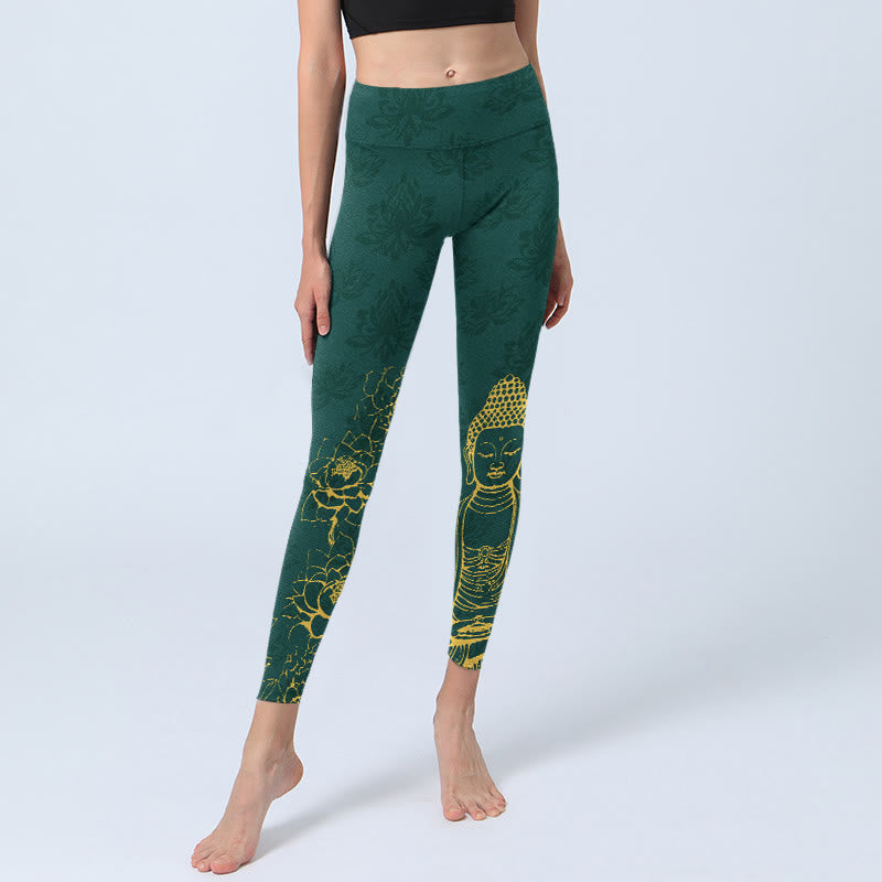 Leggings mit Buddha Stones -Lotus-Buddha-Motivmuster, bedruckt mit Print, Damen-Yogahosen - image 5