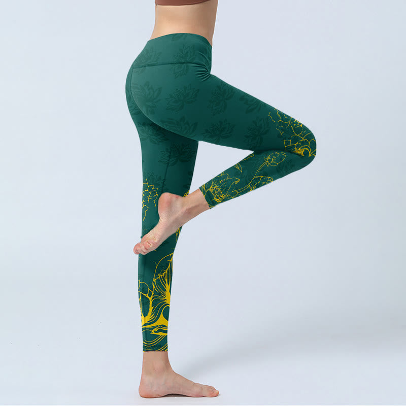Leggings mit Buddha Stones -Lotus-Buddha-Motivmuster, bedruckt mit Print, Damen-Yogahosen - image 3