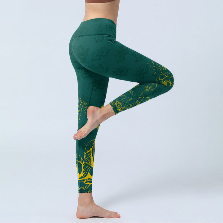 Leggings mit Buddha Stones -Lotus-Buddha-Motivmuster, bedruckt mit Print, Damen-Yogahosen - image 3