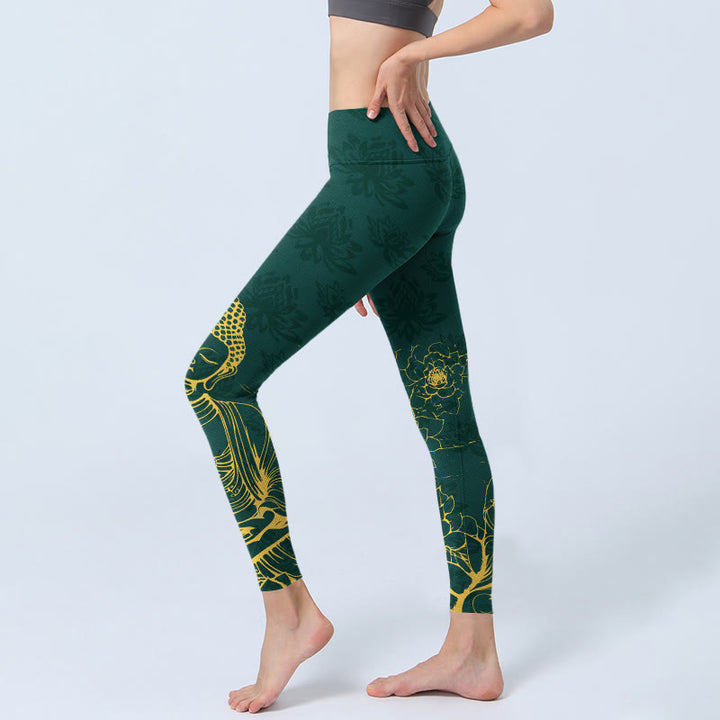 Leggings mit Buddha Stones -Lotus-Buddha-Motivmuster, bedruckt mit Print, Damen-Yogahosen - image 2