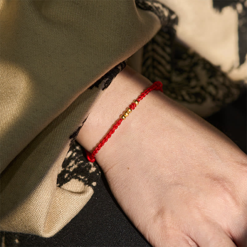 Buddha Stones, 925er Sterlingsilber, vergoldete Perlen, rote Schnur, verstellbares Armband - image 5