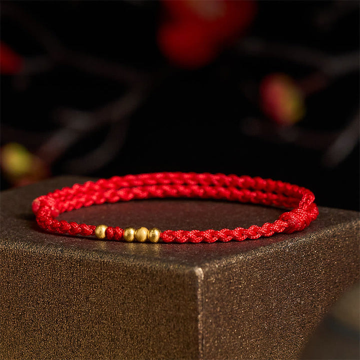 Buddha Stones, 925er Sterlingsilber, vergoldete Perlen, rote Schnur, verstellbares Armband - image 4