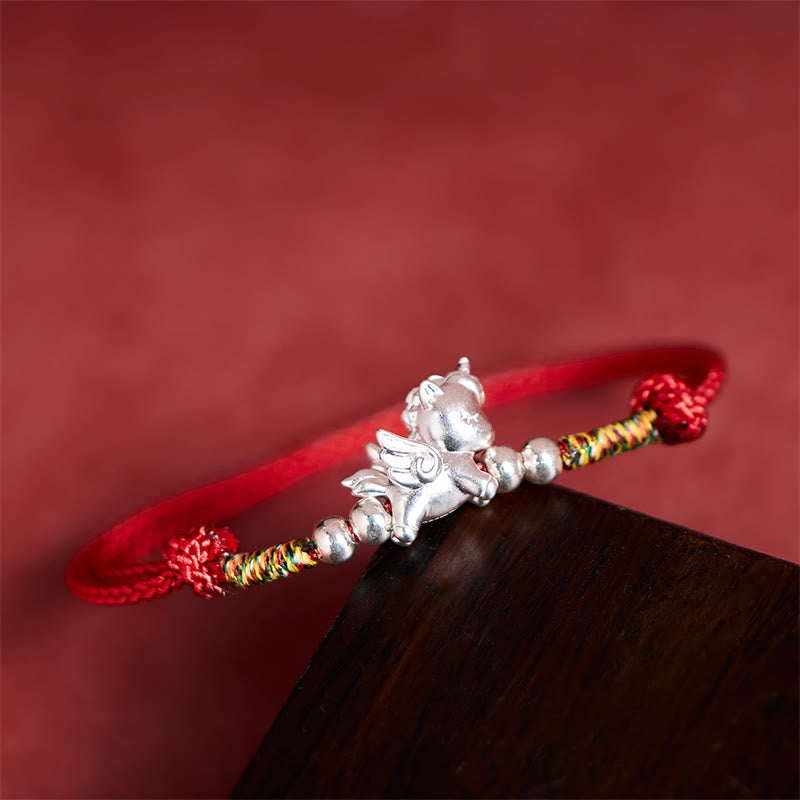 Buddha Stones, 925er Sterlingsilber, Armband aus der Reihe „Jahr des Pferdes – Wohlstandssymbol“ - Rot (Handgelenkumfang: 14-18 cm) - image 0