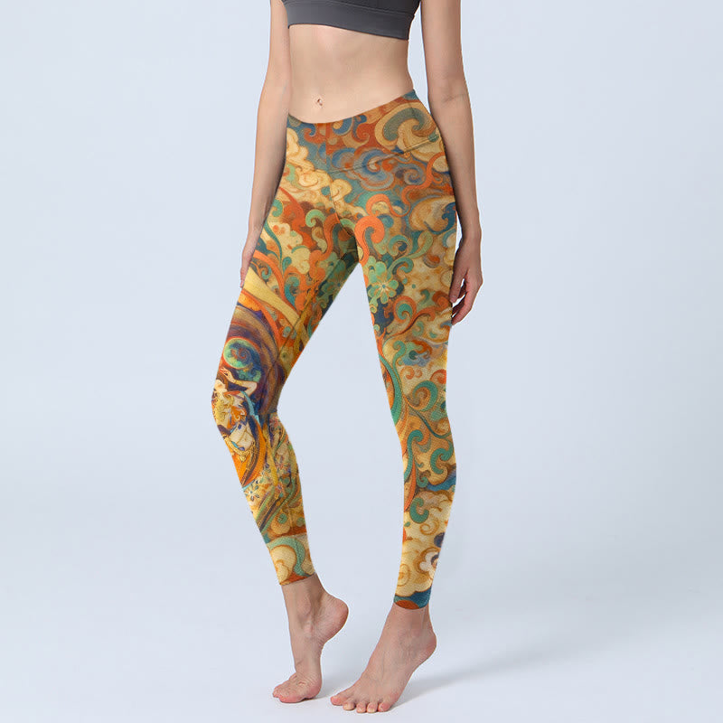 Leggings mit Buddha Stones Motiv, wunderschönem Feenwolkenmuster, Yogahose für Damen - Gold - US18, UK/AU22, EU50 (4XL) - image 0
