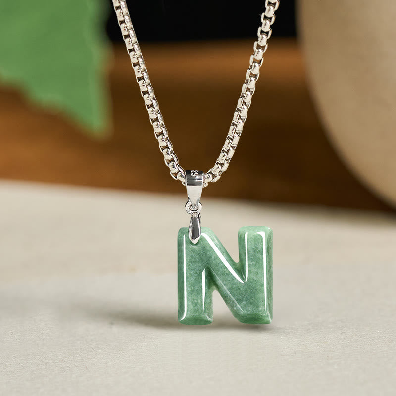 Buddha Stones, natürlicher AZ-Buchstabe Jade, Titanstahl, breite Kette, Wohlstands-Halskette mit Anhänger - N - image 22
