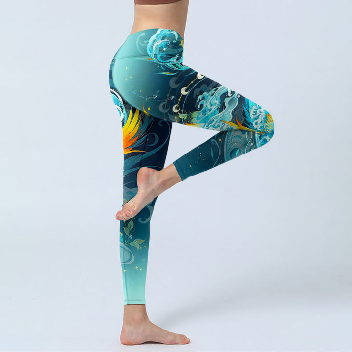 Leggings mit Buddha Stones Motiv, traumhaftem Phönix-Wolken-Muster, Damen-Yogahose - image 3