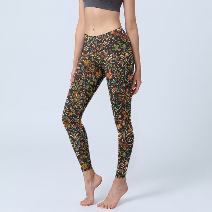 Leggings mit Buddha Stones -Motiv und aufwendigem Blumen- und Blättermuster, Damen-Yogahose - Schwarz - US18, UK/AU22, EU50 (4XL) - image 0