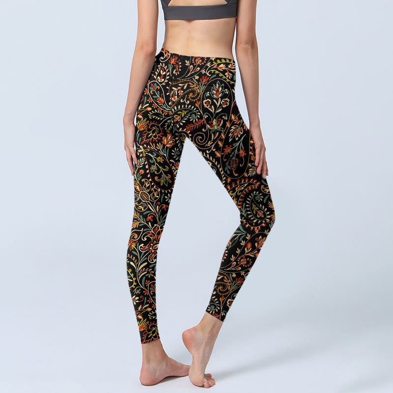 Leggings mit Buddha Stones -Motiv und aufwendigem Blumen- und Blättermuster, Damen-Yogahose - image 4