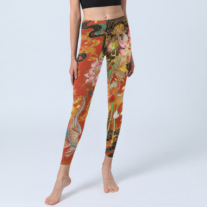 Leggings mit Buddha Stones , Koi-Fisch- und Lotuswolkenmuster, Damen-Yogahose - image 5