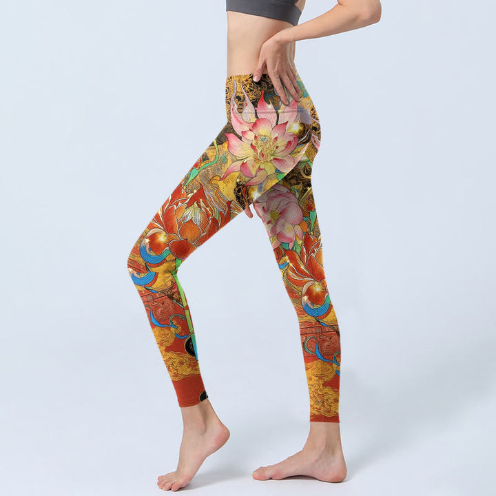 Leggings mit Buddha Stones , Koi-Fisch- und Lotuswolkenmuster, Damen-Yogahose - image 2