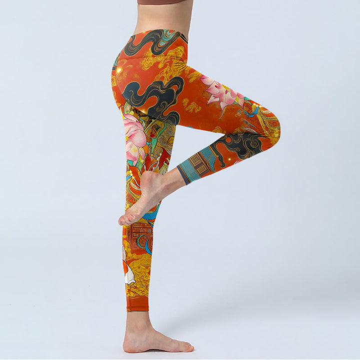 Leggings mit Buddha Stones , Koi-Fisch- und Lotuswolkenmuster, Damen-Yogahose - image 3