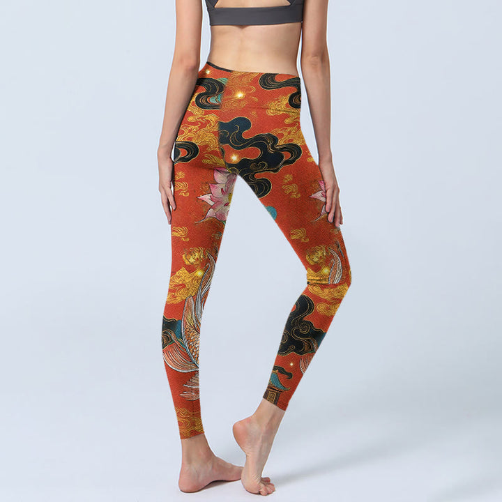 Leggings mit Buddha Stones , Koi-Fisch- und Lotuswolkenmuster, Damen-Yogahose - image 4