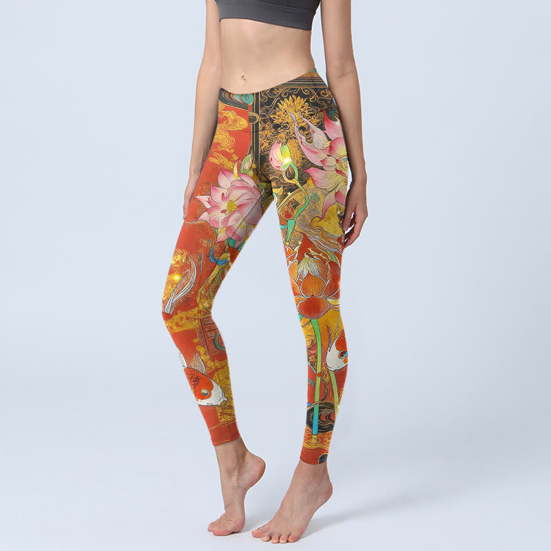 Leggings mit Buddha Stones , Koi-Fisch- und Lotuswolkenmuster, Damen-Yogahose - Tomate - US18, UK/AU22, EU50 (4XL) - image 0